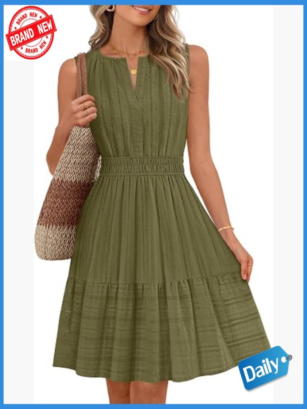 Women's Sleeveless V-Neck Flowy A-Line Mini Dress with Pockets